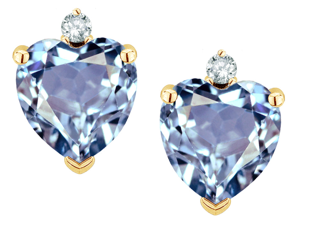 Star K Heart Shape Simulated Aquamarine Earrings Studs
