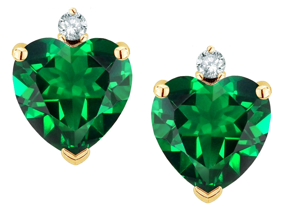 Star K Heart Shape Simulated Emerald Earrings Studs