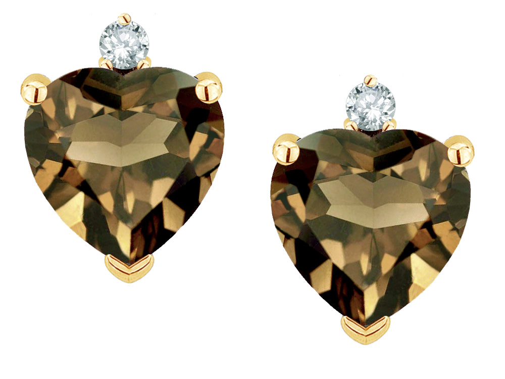 Star K Heart Shape Genuine Smoky Quartz Earrings Studs