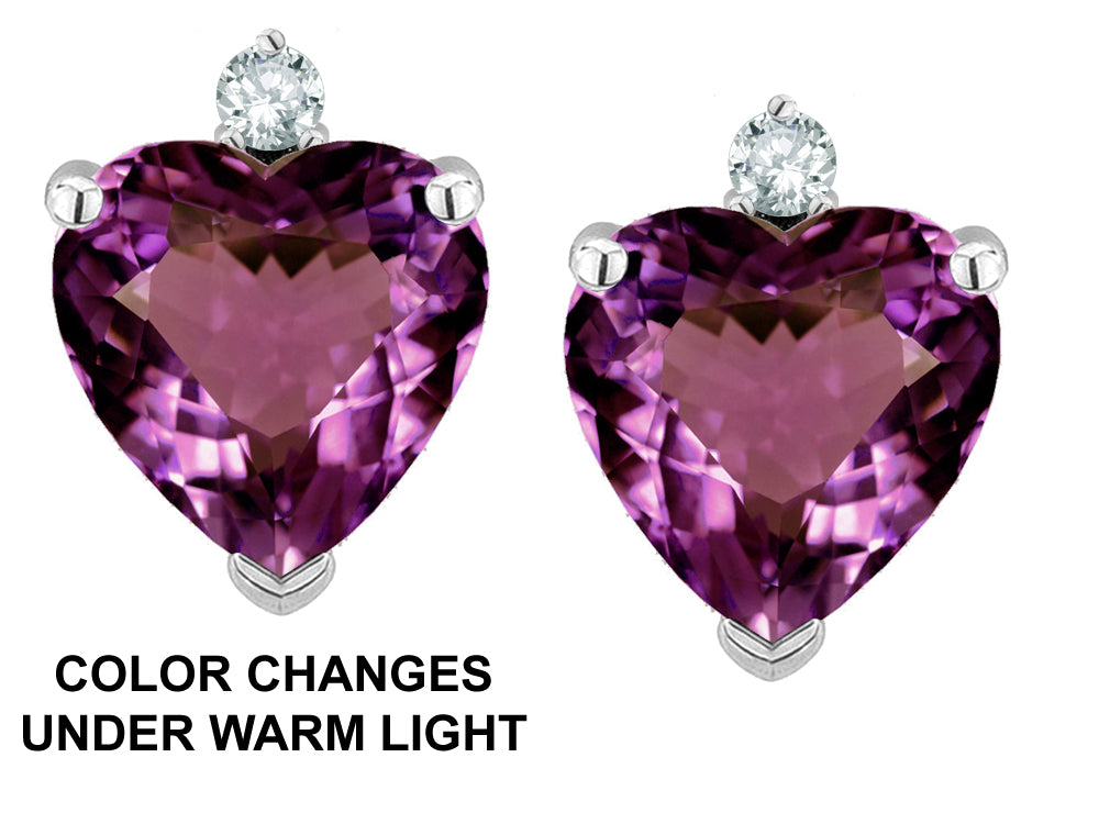 Star K Classic Heart Shape 2 stone Simulated Alexandrite Earrings Studs