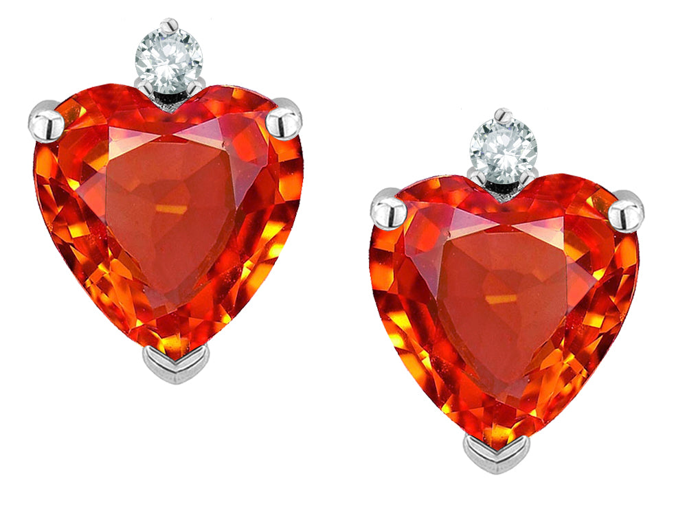 Star K Classic Heart Shape 2 stone Simulated Orange Mexican Fire Opal Earrings Studs