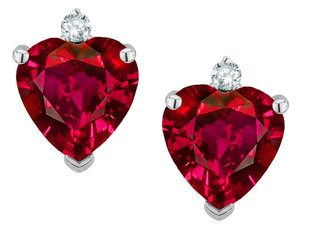 Star K Classic Heart Shape 2 stone Created Ruby Earrings Studs
