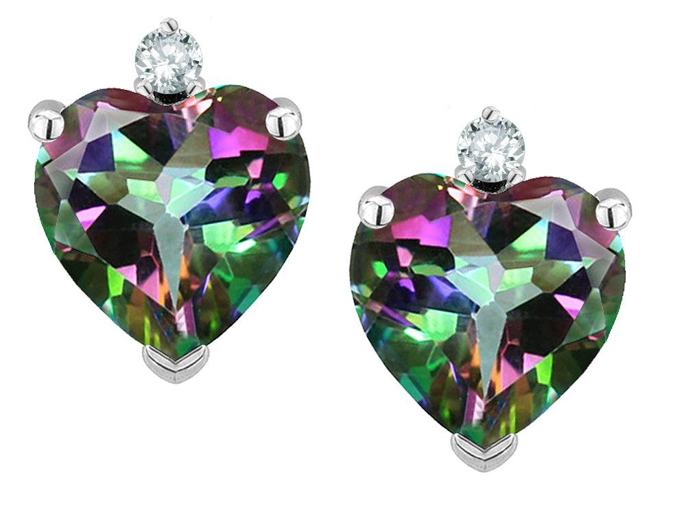 Star K Classic Heart Shape 2 stone Rainbow Mystic Topaz Earrings Studs