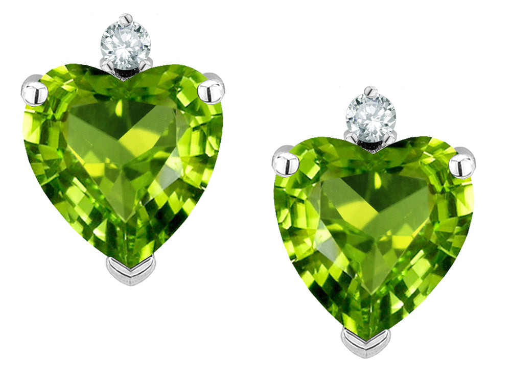 Star K Classic Heart Shape 2 stone Genuine Peridot Earrings Studs