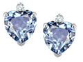 Star K Classic Heart Shape 2 stone Simulated Aquamarine Earrings Studs