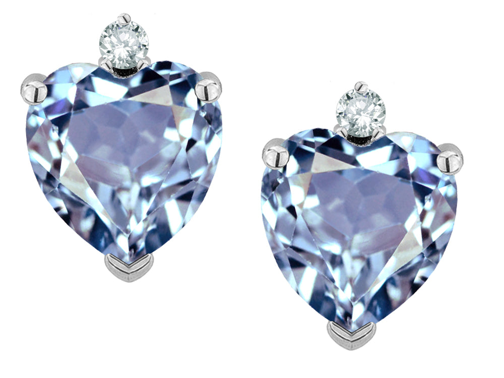 Star K Classic Heart Shape 2 stone Simulated Aquamarine Earrings Studs