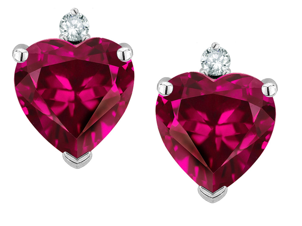 Star K Classic Heart Shape 2 stone Simulated Pink Tourmaline Earrings Studs