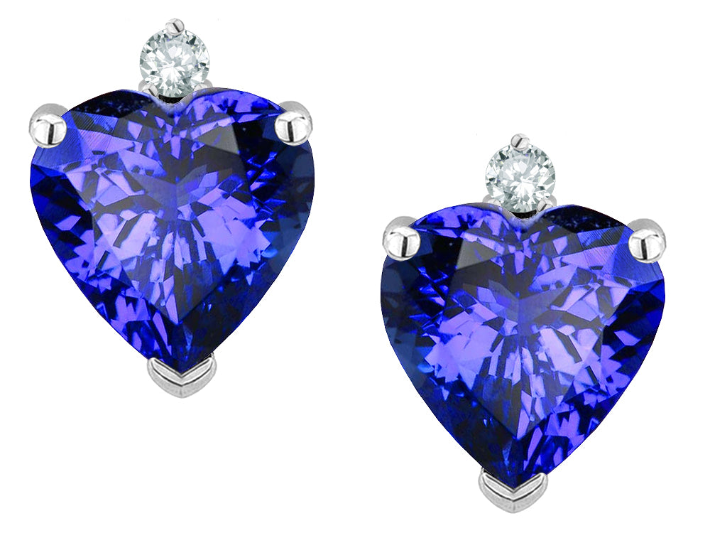 Star K Classic Heart Shape 2 stone Simulated Tanzanite Earrings Studs