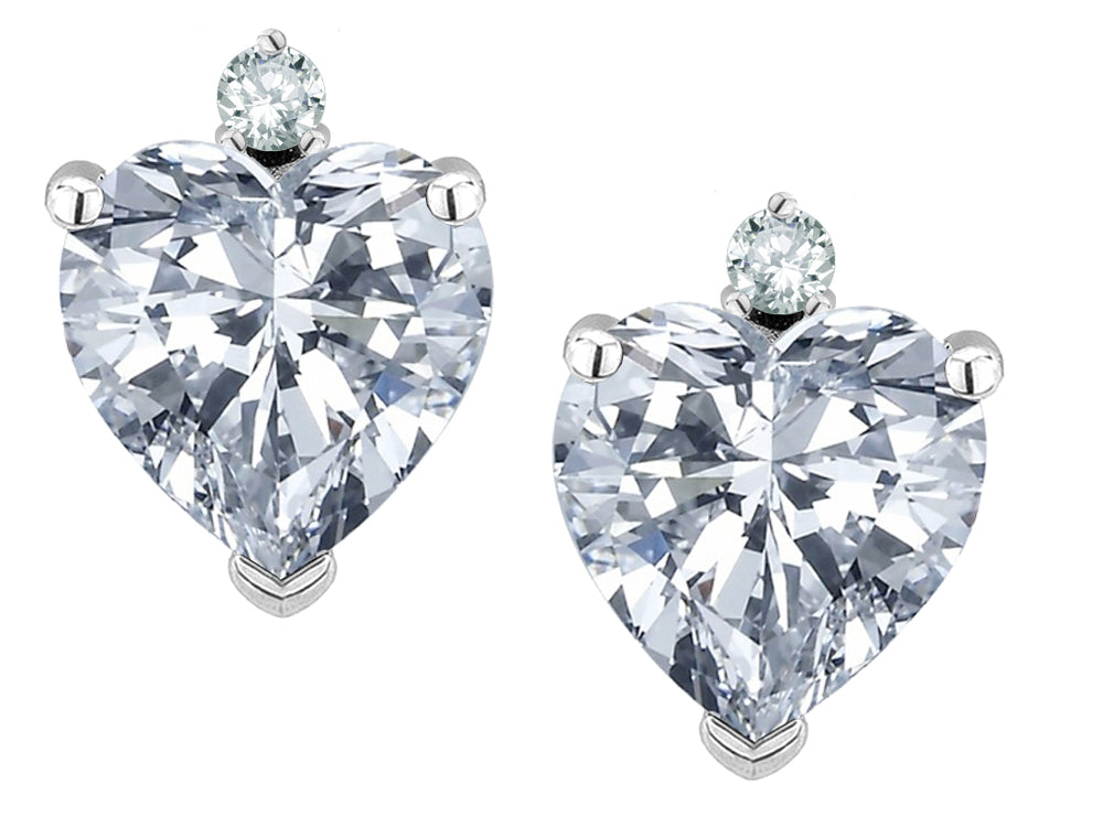 Star K Classic Heart Shape 2 stone Genuine White Topaz Earrings Studs