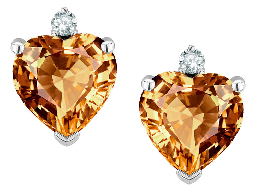 Star K Classic Heart Shape 2 stone Simulated Imperial Yellow Topaz Earrings Studs