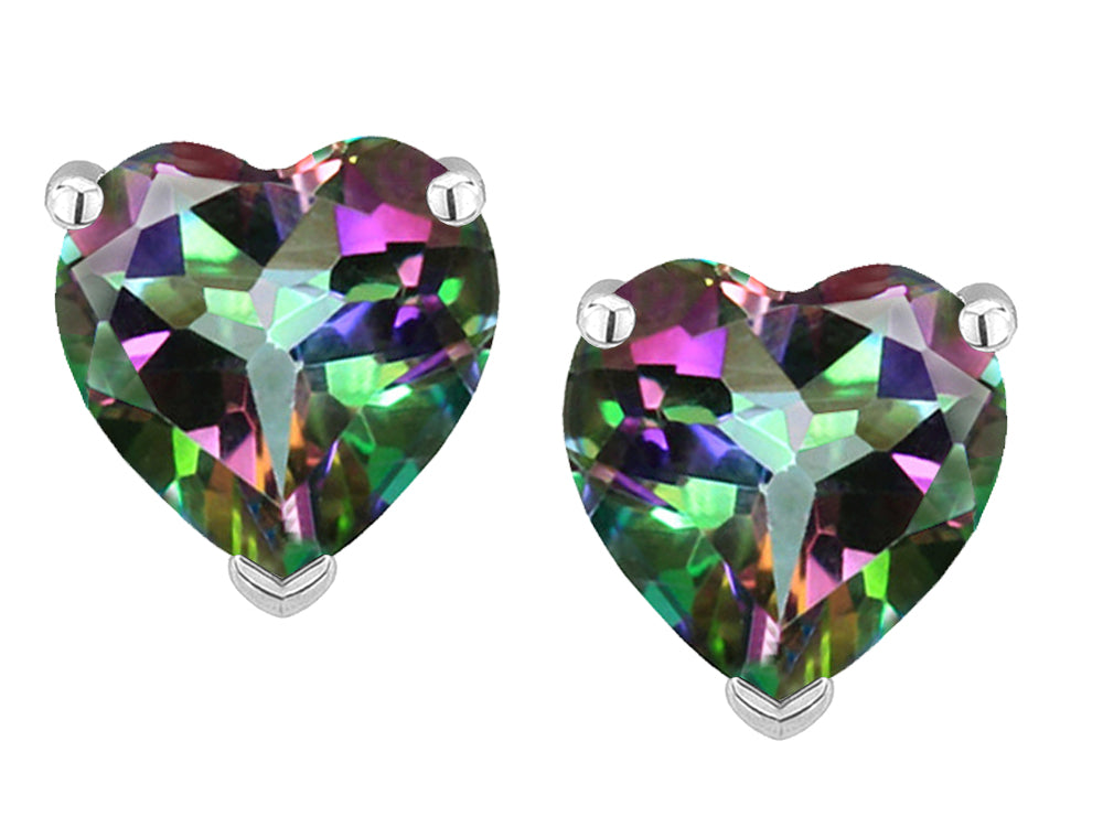 Star K Heart Shape 6mm Rainbow Mystic Topaz Earrings Studs