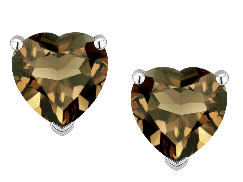 Star K Heart Shape 6mm Genuine Smoky Quartz Earrings Studs