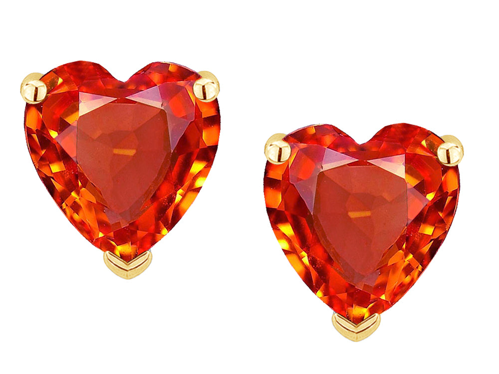 Star K Heart Shape 6mm Simulated Orange Mexican Fire Opal Earrings Studs