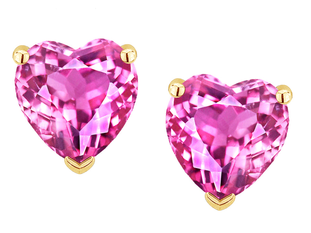 Star K Heart Shape 6mm Created Pink Sapphire Earrings Studs