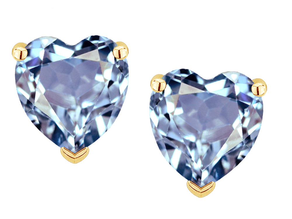 Star K Heart Shape 6mm Simulated Aquamarine Earrings Studs