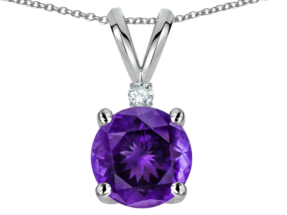 Star K Classic Round 7mm One Stone Genuine Amethyst Pendant Necklace
