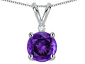 Star K Classic Round 7mm One Stone Genuine Amethyst Pendant Necklace