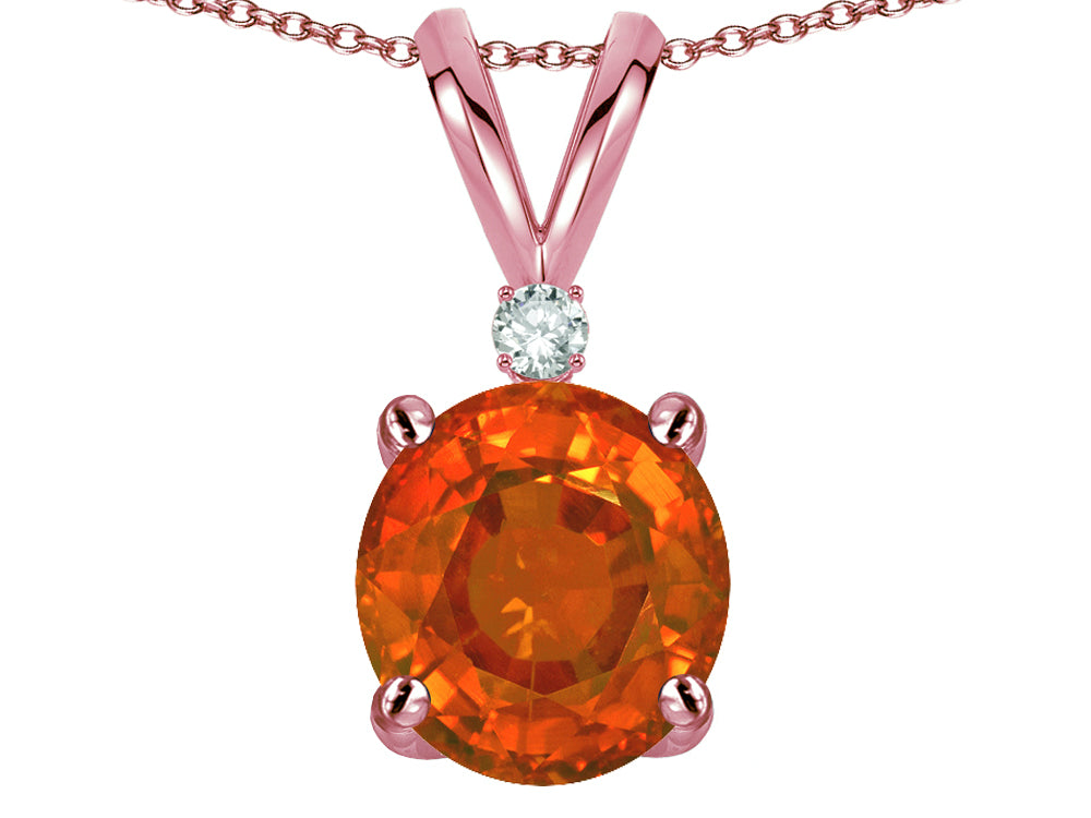 Star K Classic Round 7mm One Stone Simulated Orange Mexican Fire Opal Pendant Necklace
