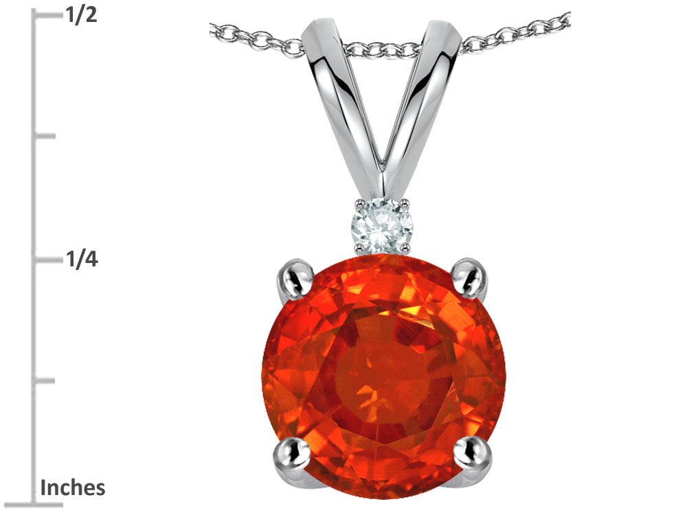 Star K Classic Round 7mm One Stone Simulated Orange Mexican Fire Opal Pendant Necklace