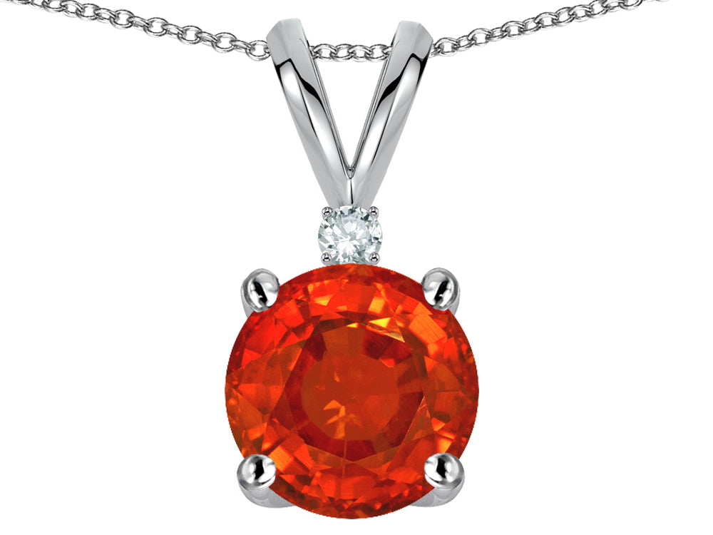 Star K Classic Round 7mm One Stone Simulated Orange Mexican Fire Opal Pendant Necklace