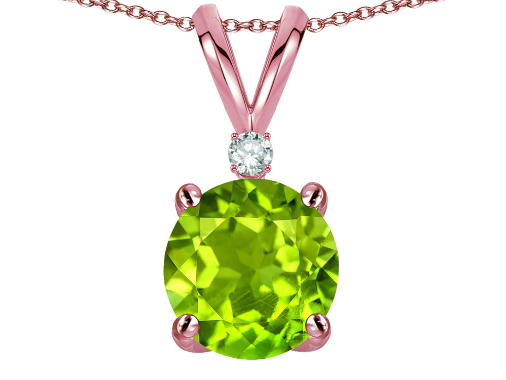 Star K Classic Round 7mm One Stone Genuine Peridot Pendant Necklace