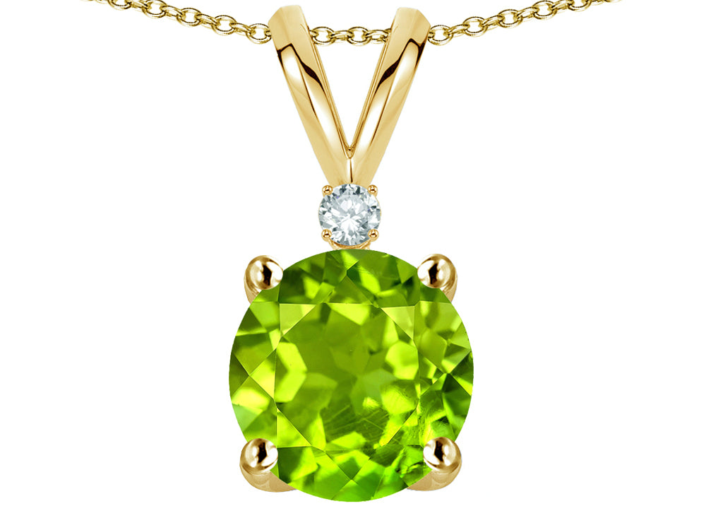 Star K Classic Round 7mm One Stone Genuine Peridot Pendant Necklace