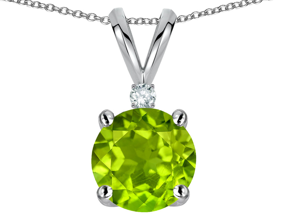 Star K Classic Round 7mm One Stone Genuine Peridot Pendant Necklace