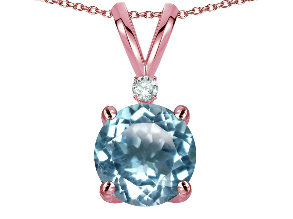 Star K Classic Round 7mm One Stone Simulated Aquamarine Pendant Necklace