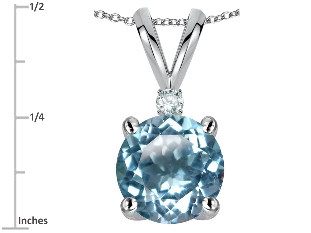 Star K Classic Round 7mm One Stone Simulated Aquamarine Pendant Necklace