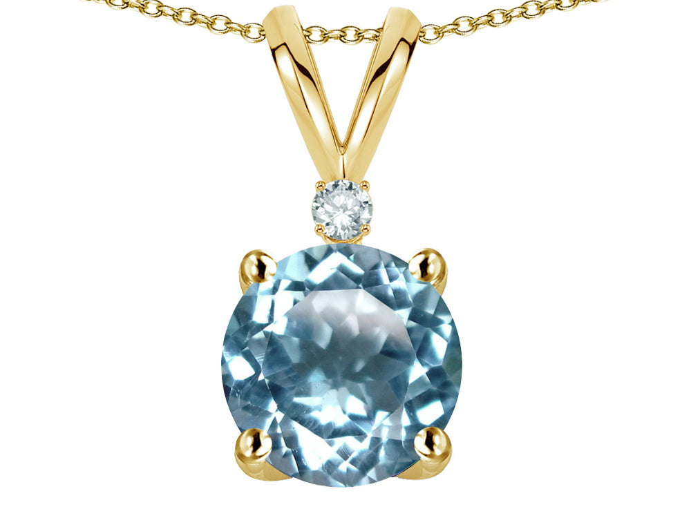 Star K Classic Round 7mm One Stone Simulated Aquamarine Pendant Necklace