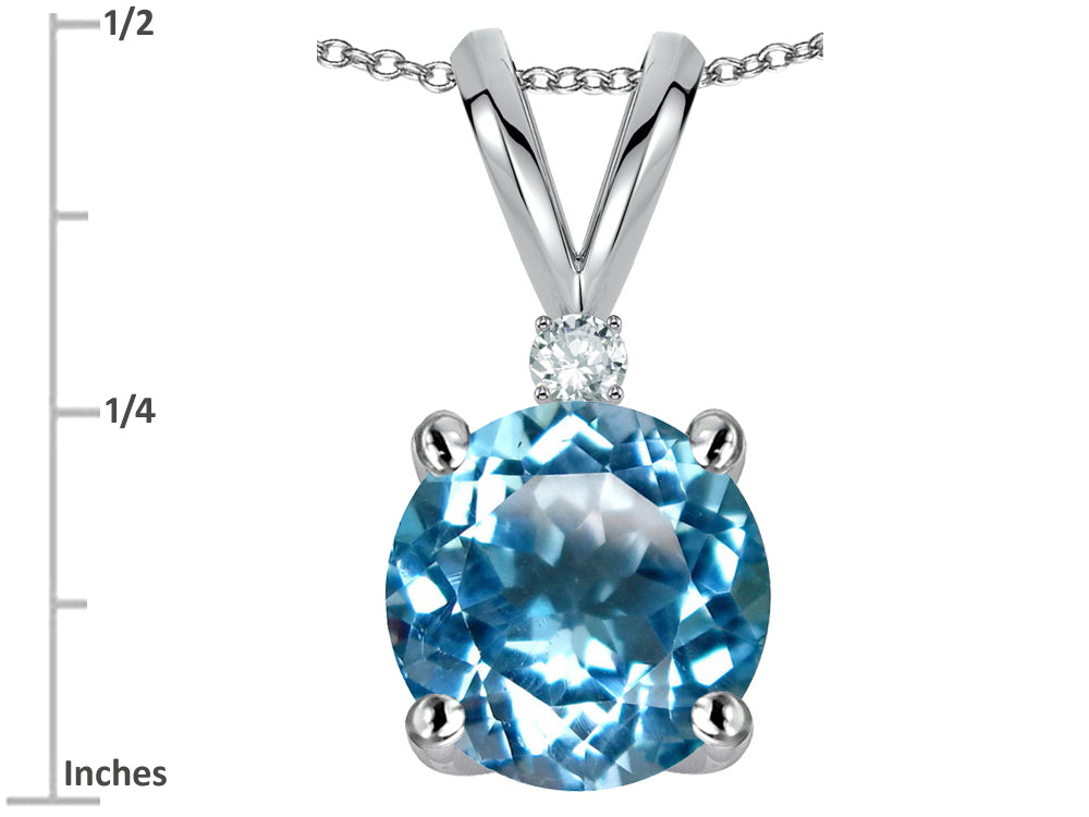 Star K Classic Round 7mm One Stone Genuine Blue Topaz Pendant Necklace