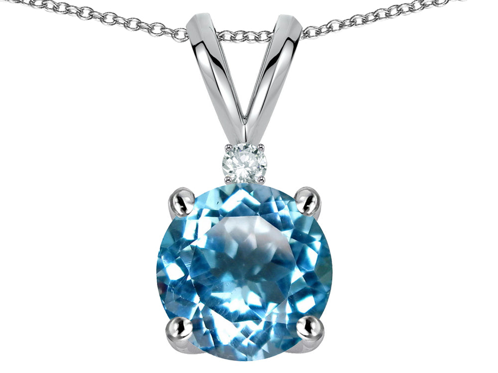 Star K Classic Round 7mm One Stone Genuine Blue Topaz Pendant Necklace
