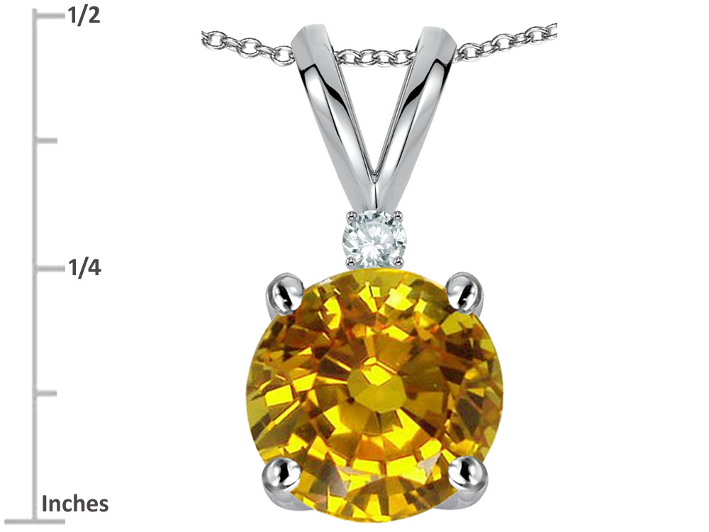 Star K Classic Round 7mm One Stone Genuine Citrine Pendant Necklace