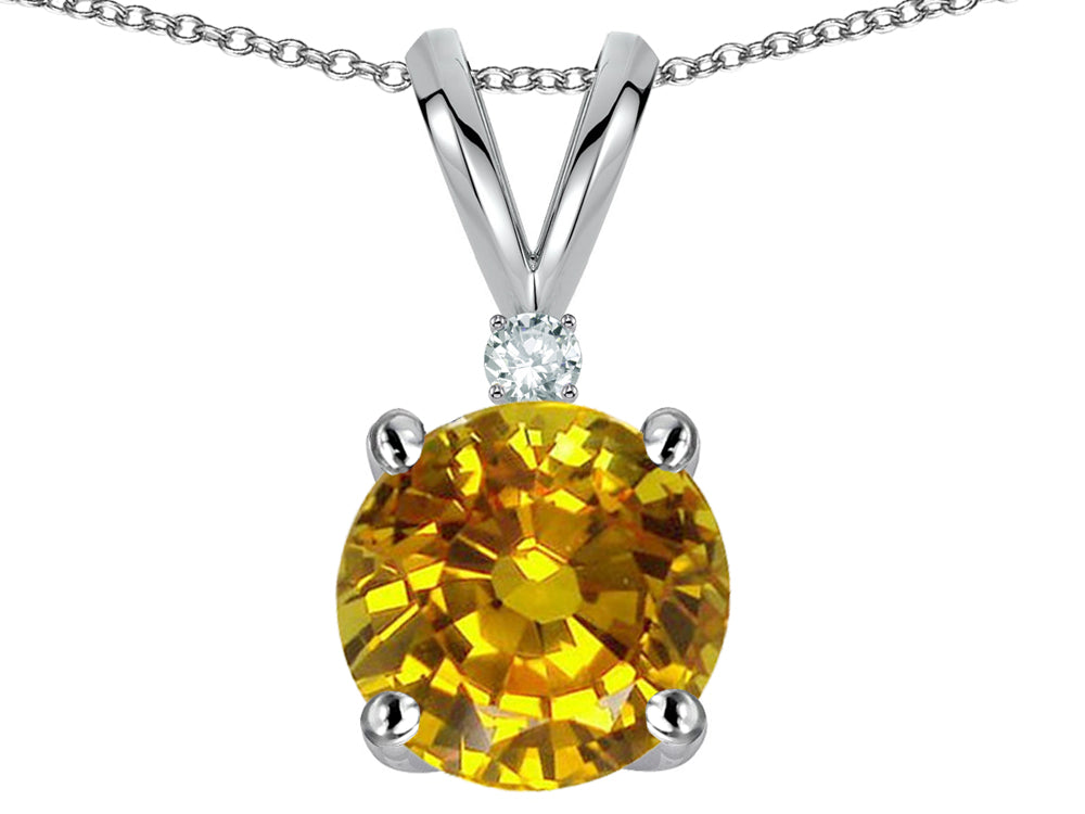 Star K Classic Round 7mm One Stone Genuine Citrine Pendant Necklace