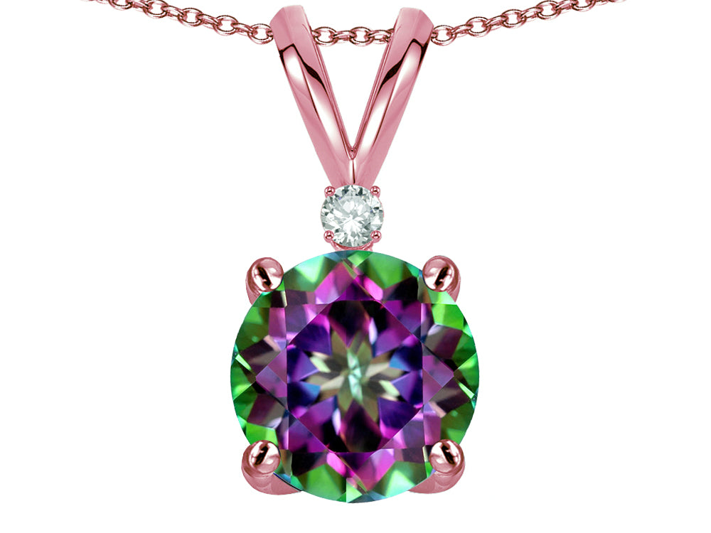 Star K Classic Round 7mm One Stone Rainbow Mystic Topaz Pendant Necklace