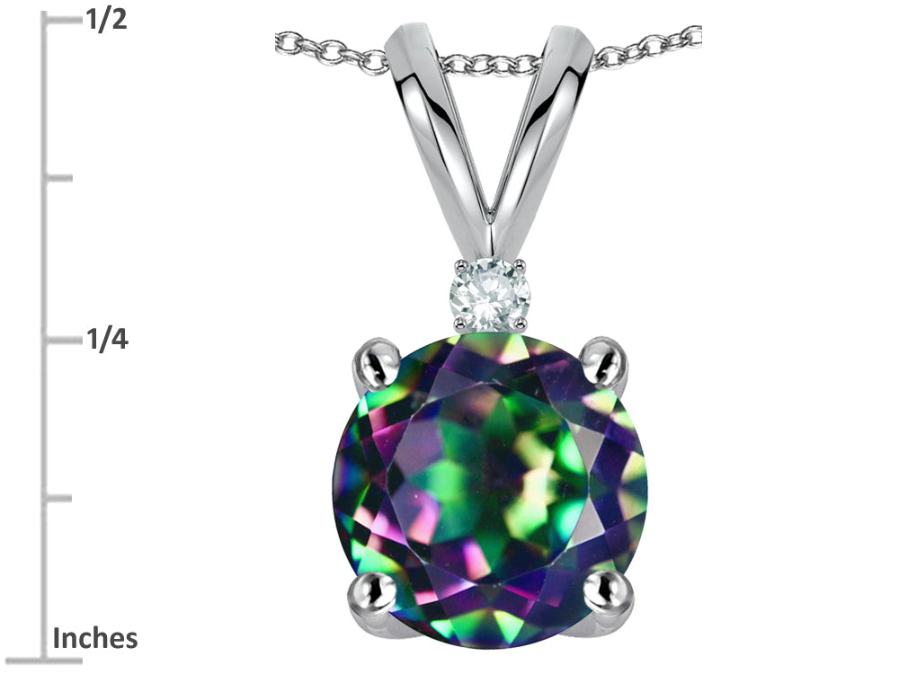 Star K Classic Round 7mm One Stone Rainbow Mystic Topaz Pendant Necklace