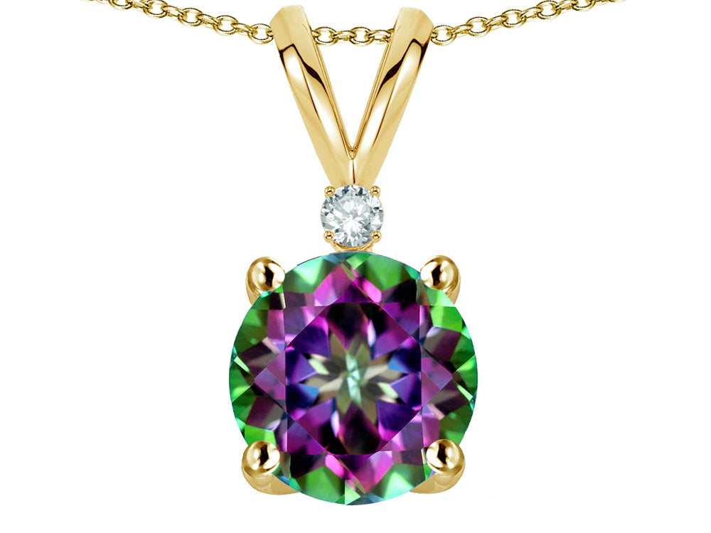 Star K Classic Round 7mm One Stone Rainbow Mystic Topaz Pendant Necklace