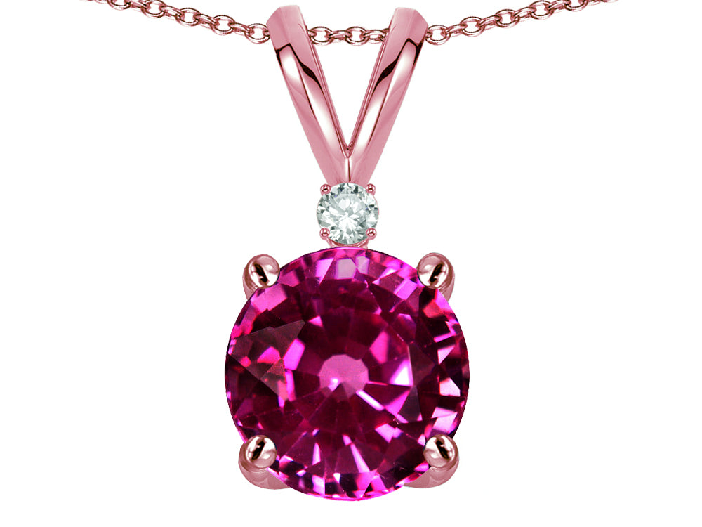 Star K Classic Round 7mm One Stone Simulated Pink Tourmaline Pendant Necklace