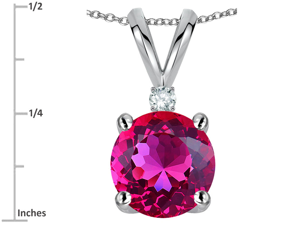 Star K Classic Round 7mm One Stone Simulated Pink Tourmaline Pendant Necklace