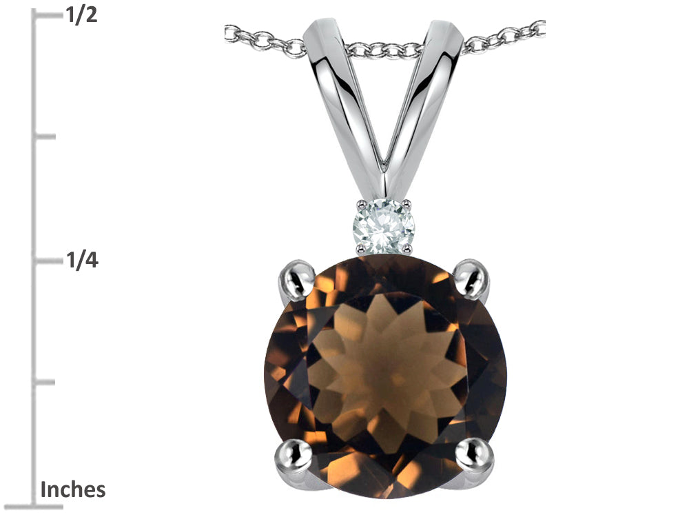 Star K Classic Round 7mm One Stone Genuine Smoky Quartz Pendant Necklace
