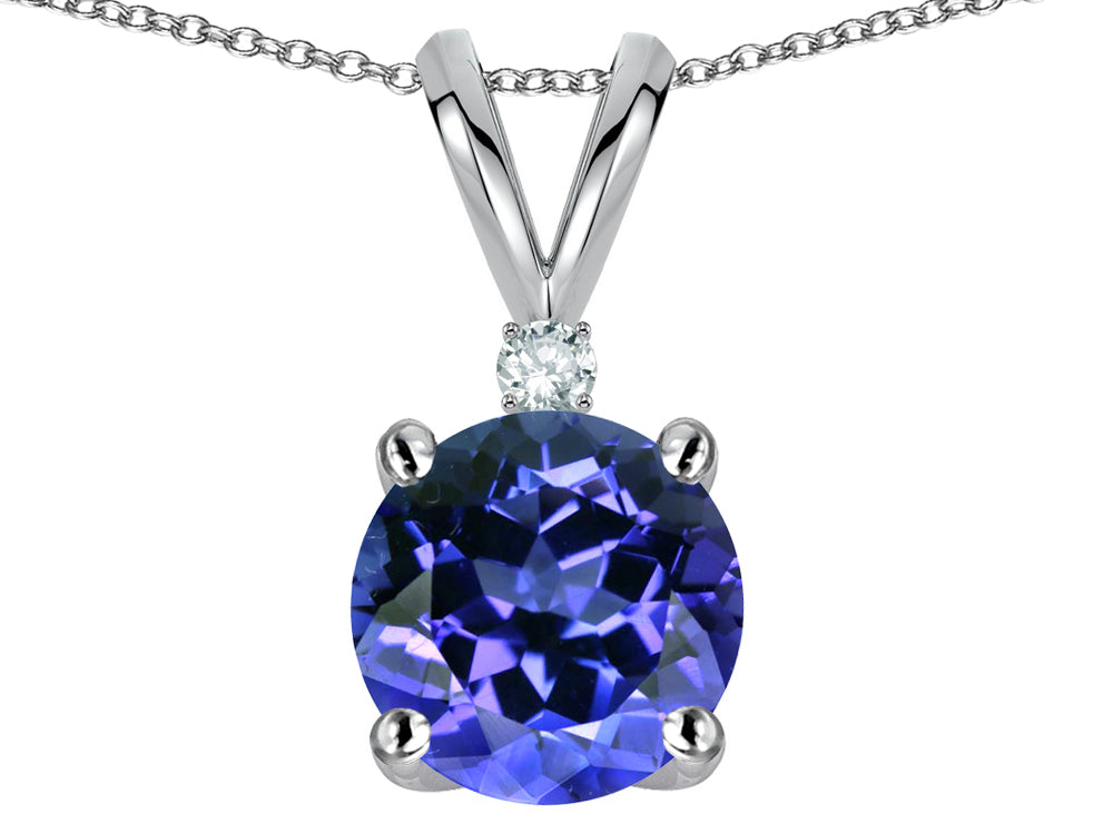 Star K Classic Round 7mm One Stone Simulated Tanzanite Pendant Necklace