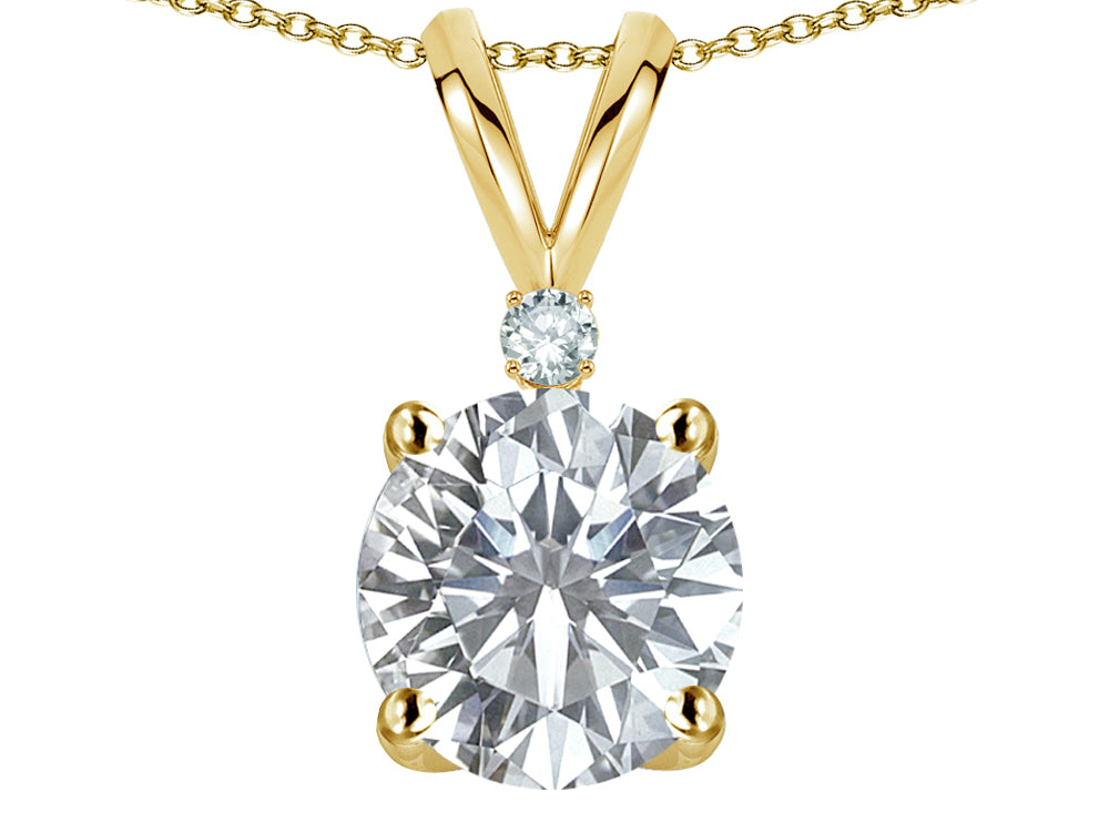 Star K Classic Round 7mm One Stone Genuine White Topaz Pendant Necklace