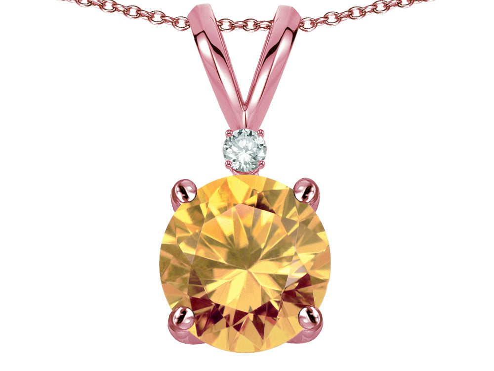 Star K Classic Round 7mm One Stone Simulated Imperial Yellow Topaz Pendant Necklace