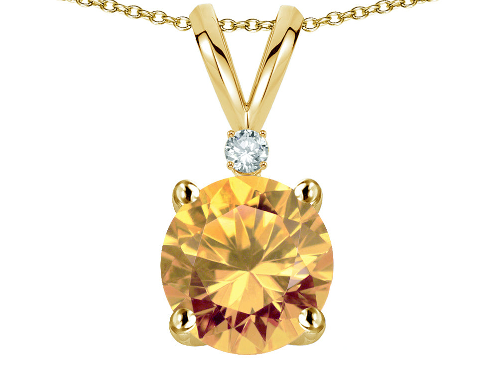 Star K Classic Round 7mm One Stone Simulated Imperial Yellow Topaz Pendant Necklace