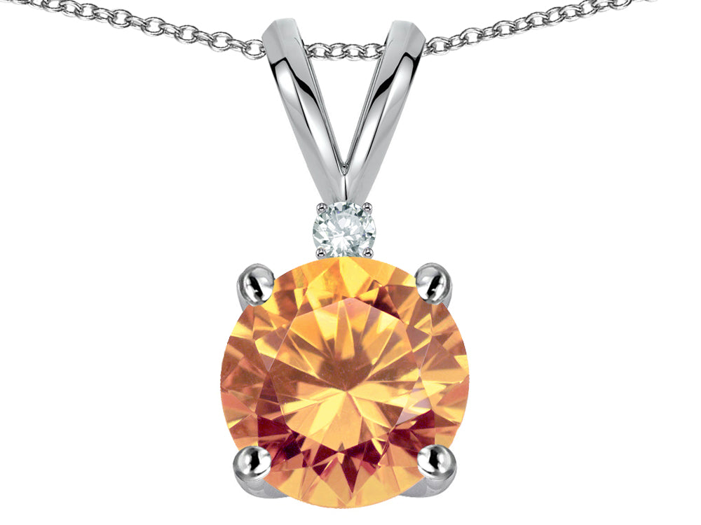 Star K Classic Round 7mm One Stone Simulated Imperial Yellow Topaz Pendant Necklace