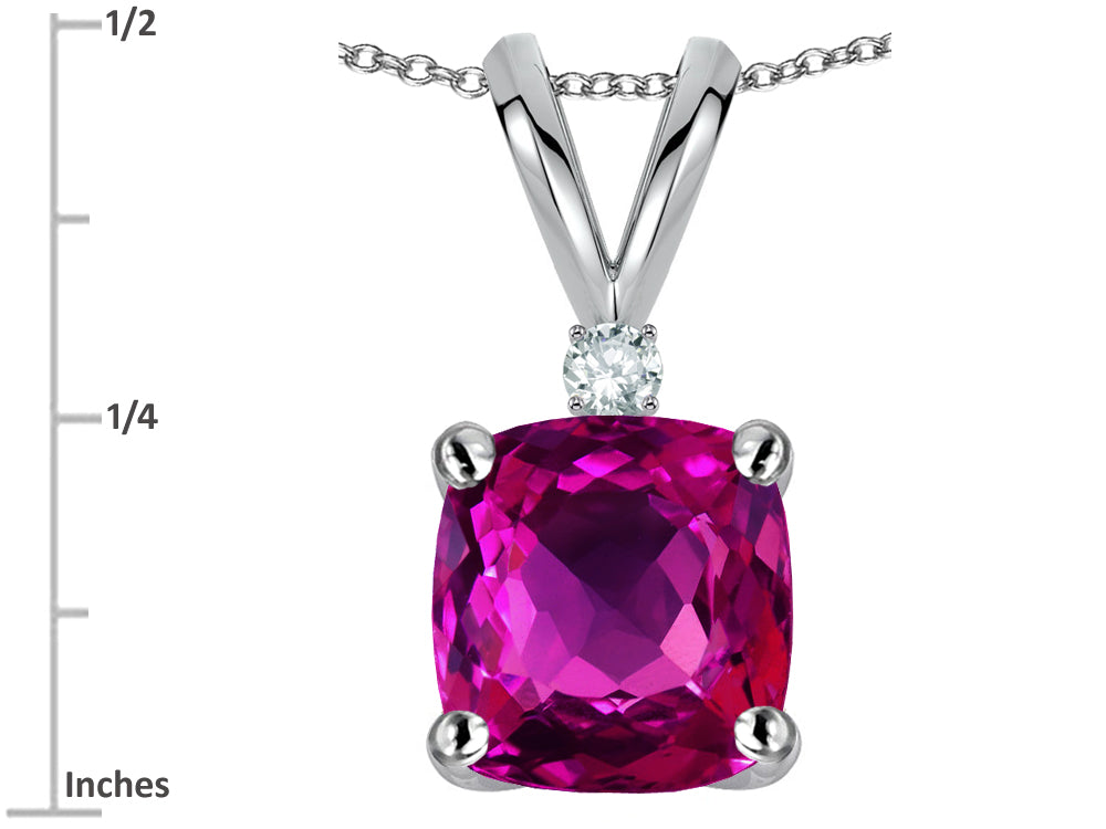 Star K 7mm Cushion-Cut Simulated Pink Tourmaline Pendant Necklace