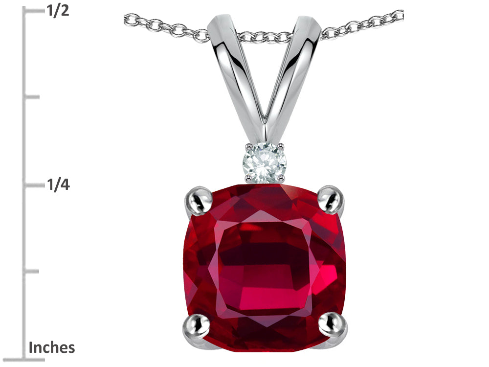 Star K 7mm Cushion-Cut Created Ruby Pendant Necklace