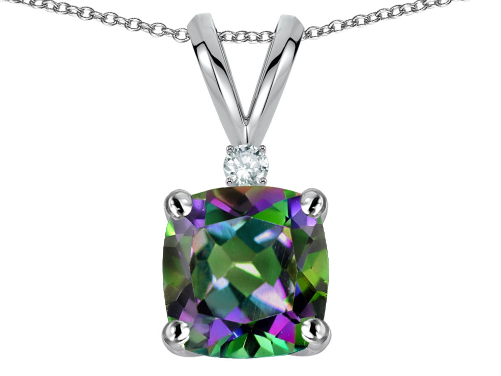 Star K 7mm Cushion-Cut Rainbow Mystic Topaz Pendant Necklace