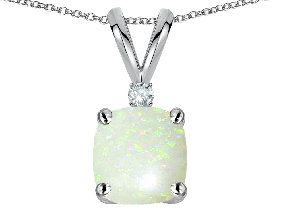 Star K 7mm Cushion-Cut Genuine Opal Pendant Necklace