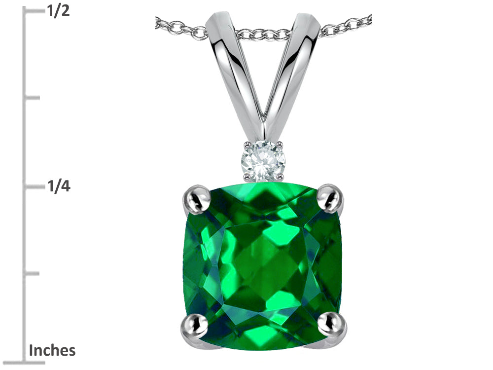 Star K 7mm Cushion-Cut Simulated Emerald Pendant Necklace